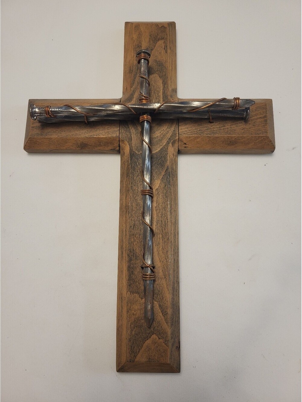 Handmade Wooden 15x10.5" Cross with Metal Accent